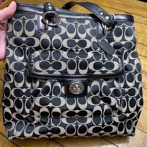 Coach handbag, canvas with leather trim. 13W x 12H x 5D